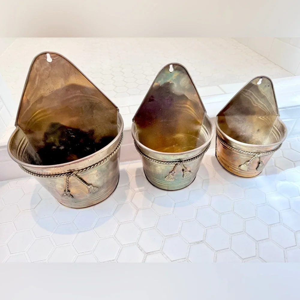 Vintage Brass Wall Planters (Set of 3)